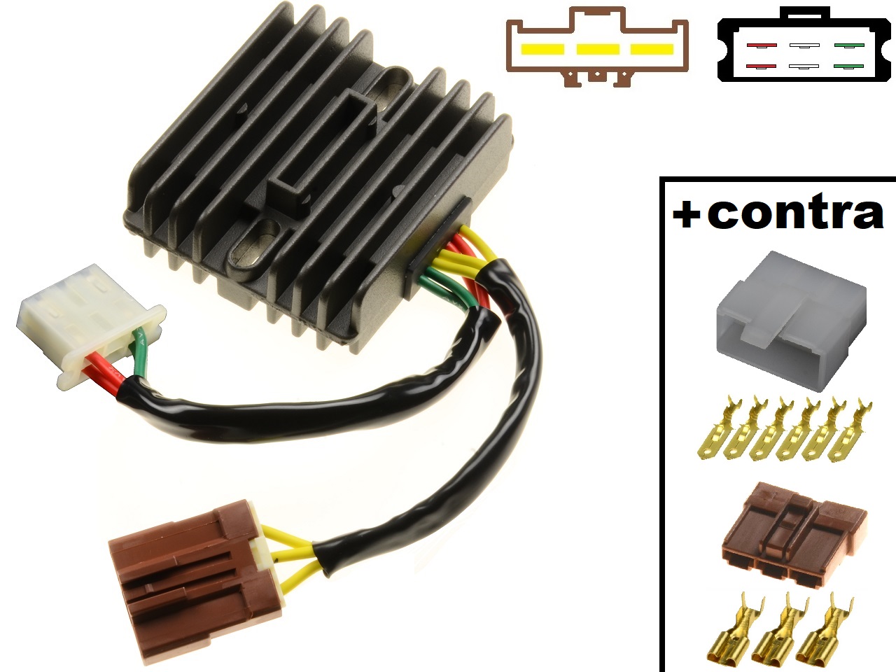 CARR971 - Aprilia RSV1000 Mille Tuono Caponord Futura SL1000 Falco MOSFET Spanningsregelaar gelijkrichter + contra-connectoren - Klik op de afbeelding om het venster te sluiten